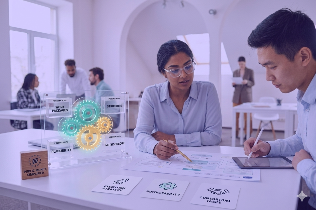 Collaboration between consortium partners to prepare a grant proposal together for public funding.